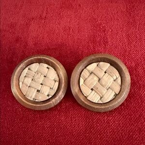 Vintage Wooden Woven clip earrings